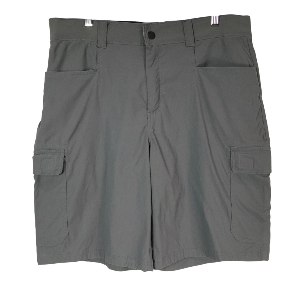 Orvis Gray Cargo Shorts 34 Button Zip Fly Stretch Mesh Pockets Phone Pocket